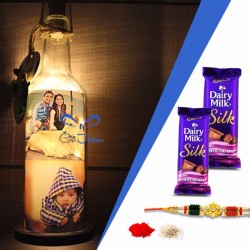 Personalized bottle lamp with silk and rakhi